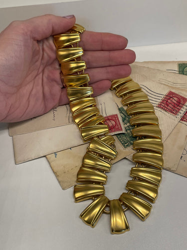 1980’s Matte Gold Articulated Collar Necklace Bloomers and Frocks